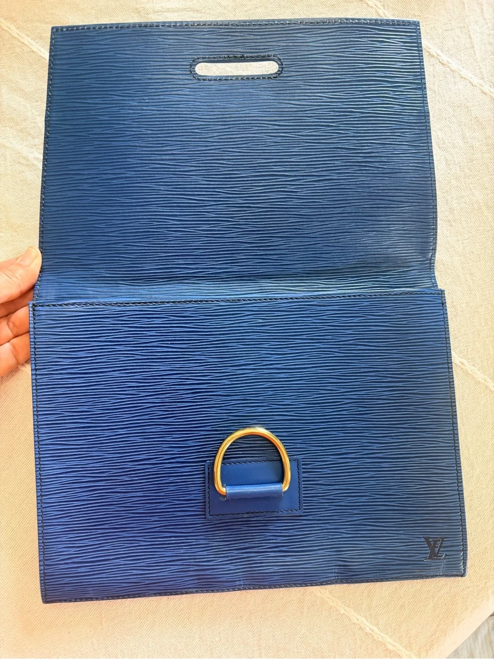 Louis Vuitton Navy Epi Leather Clutch with Gold D-Ring
